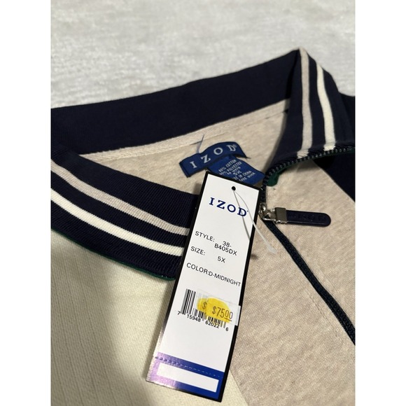 New Izod Mens Colorblock 1/4 Zip Sweatshirt Size 5X Midnight - Picture 3 of 8